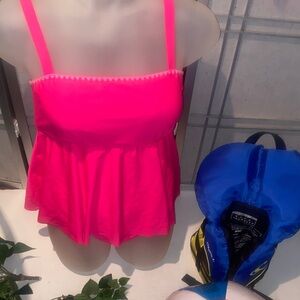 Hot Pink Ruffle Two Piece Tankini Swim Top